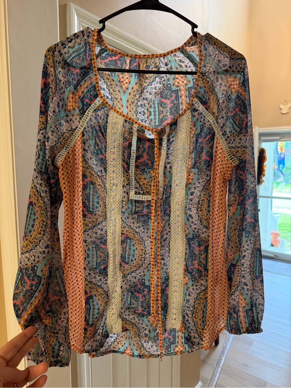 Red Camel Multi-Color Bohemian Peasant Blouse - Coral, Teal, Navy